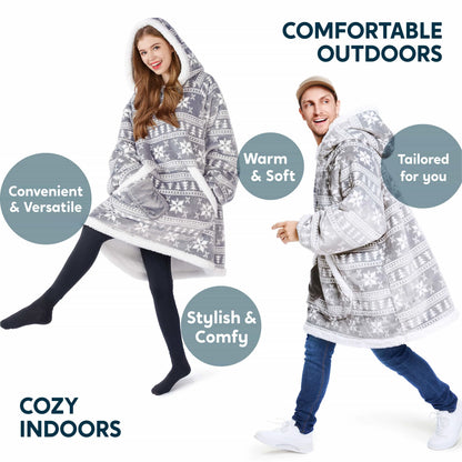 Adult Fleece Sherpa Snowflake Wearable Blanket Hoodie