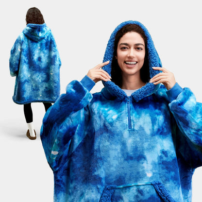 Adult Sherpa Wearable Blanket - Dark Blue Tie Dye