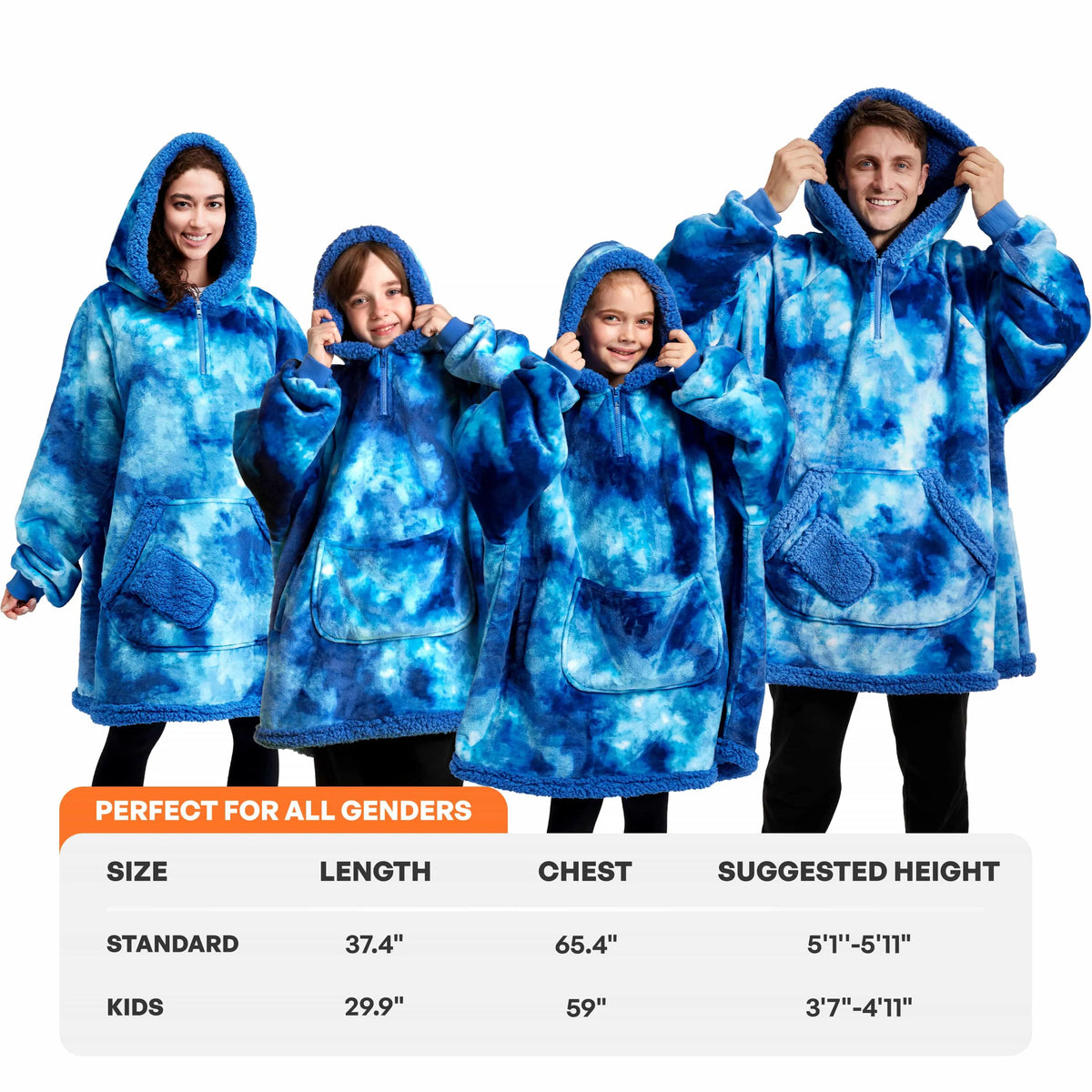 Adult Sherpa Wearable Blanket - Dark Blue Tie Dye
