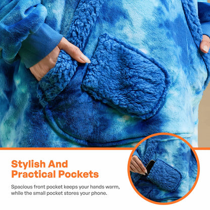 Adult Sherpa Wearable Blanket - Dark Blue Tie Dye
