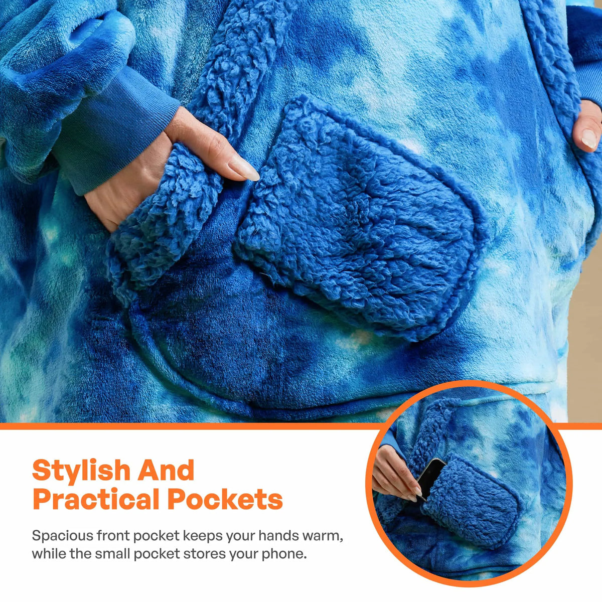 Adult Sherpa Wearable Blanket - Dark Blue Tie Dye