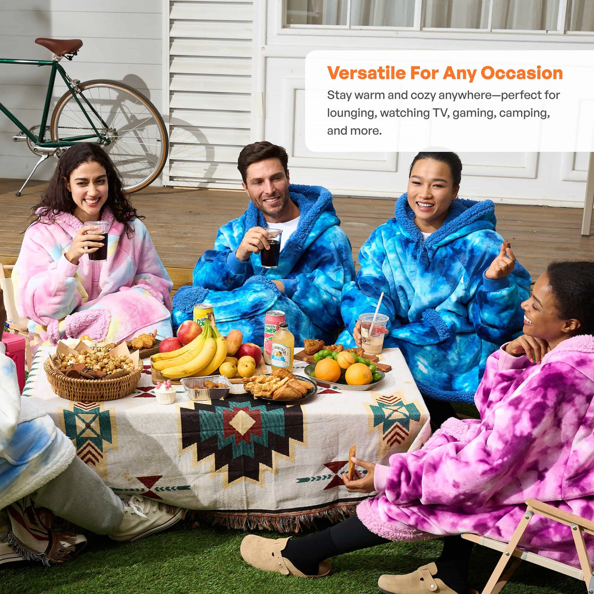 Adult Sherpa Wearable Blanket - Dark Blue Tie Dye