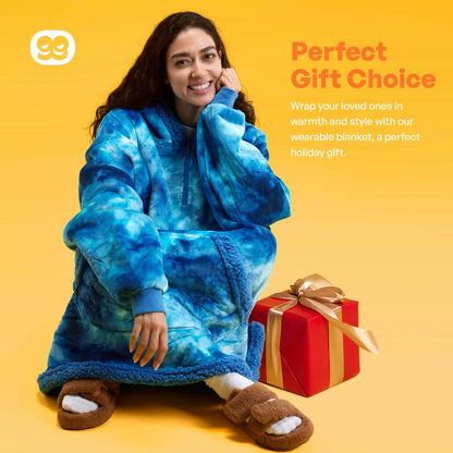 Adult Sherpa Wearable Blanket - Dark Blue Tie Dye
