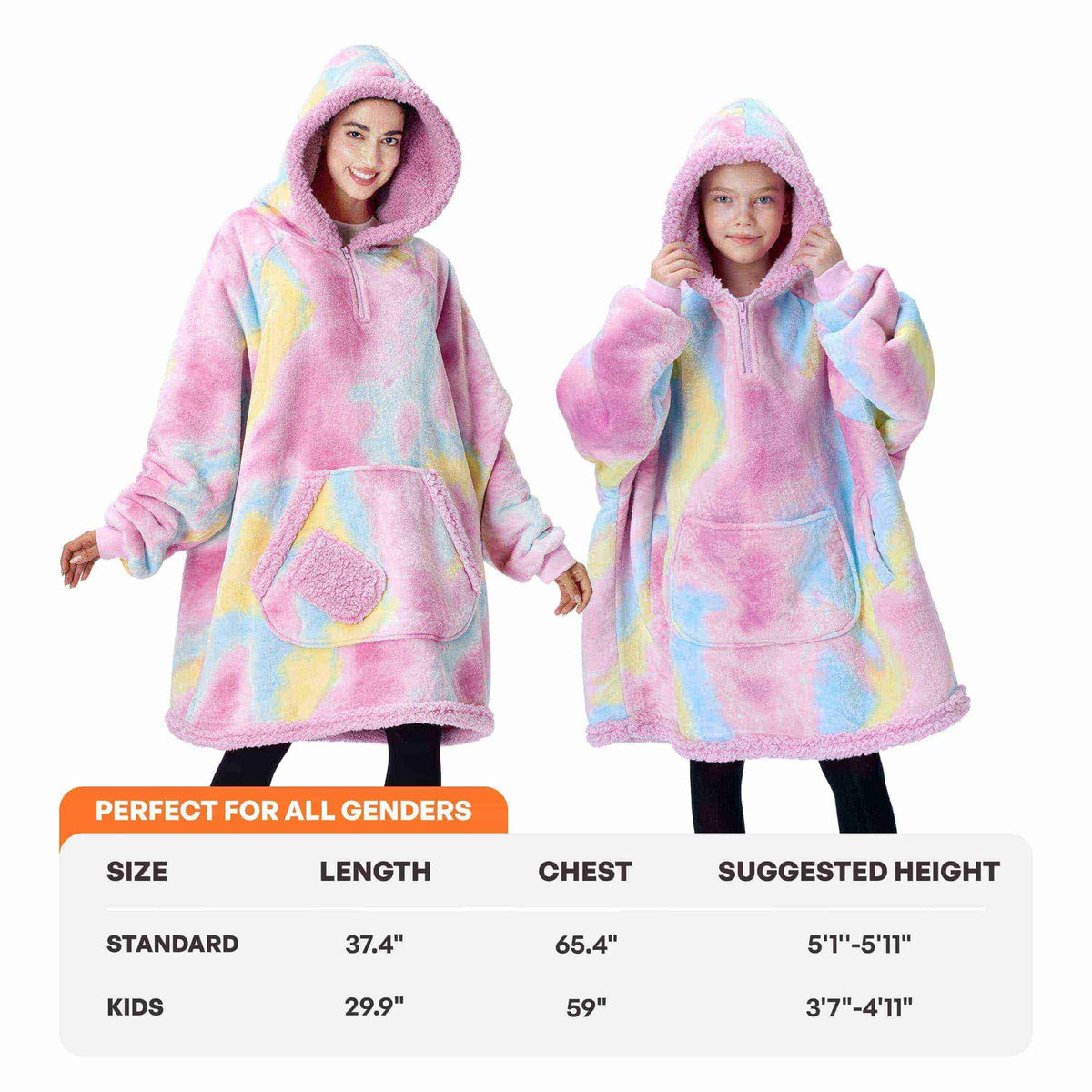 Adult Sherpa Wearable Blanket - Cotton Candy Tie Dye