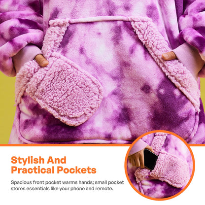 Adult Sherpa Wearable Blanket - Purple Tie Dye