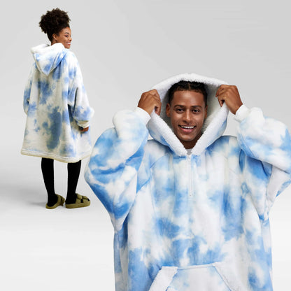 Adult Sherpa Wearable Blanket - Light Blue Tie Dye
