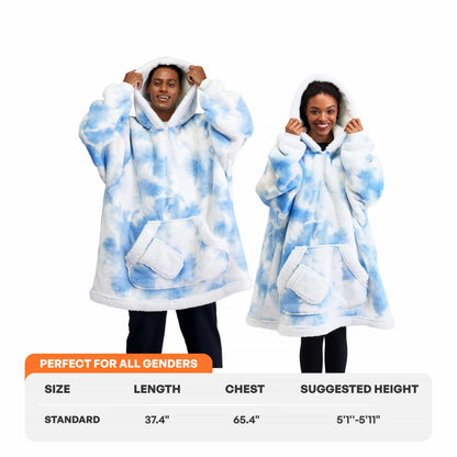 Adult Sherpa Wearable Blanket - Light Blue Tie Dye