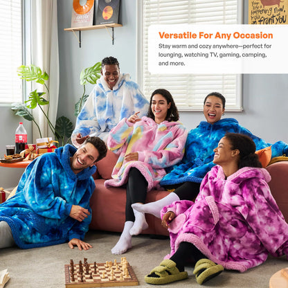 Adult Sherpa Wearable Blanket - Light Blue Tie Dye