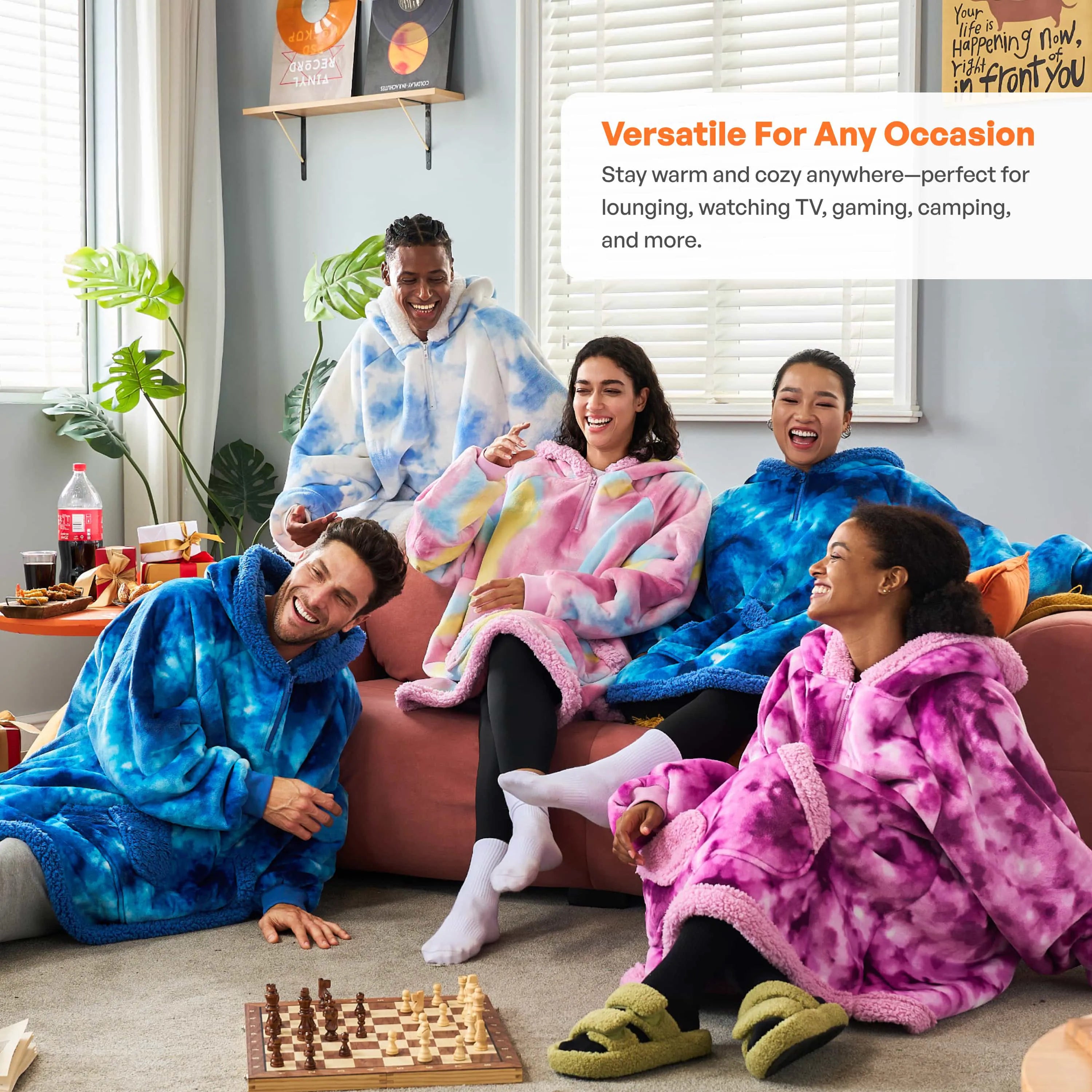 Adult Sherpa Wearable Blanket - Light Blue Tie Dye