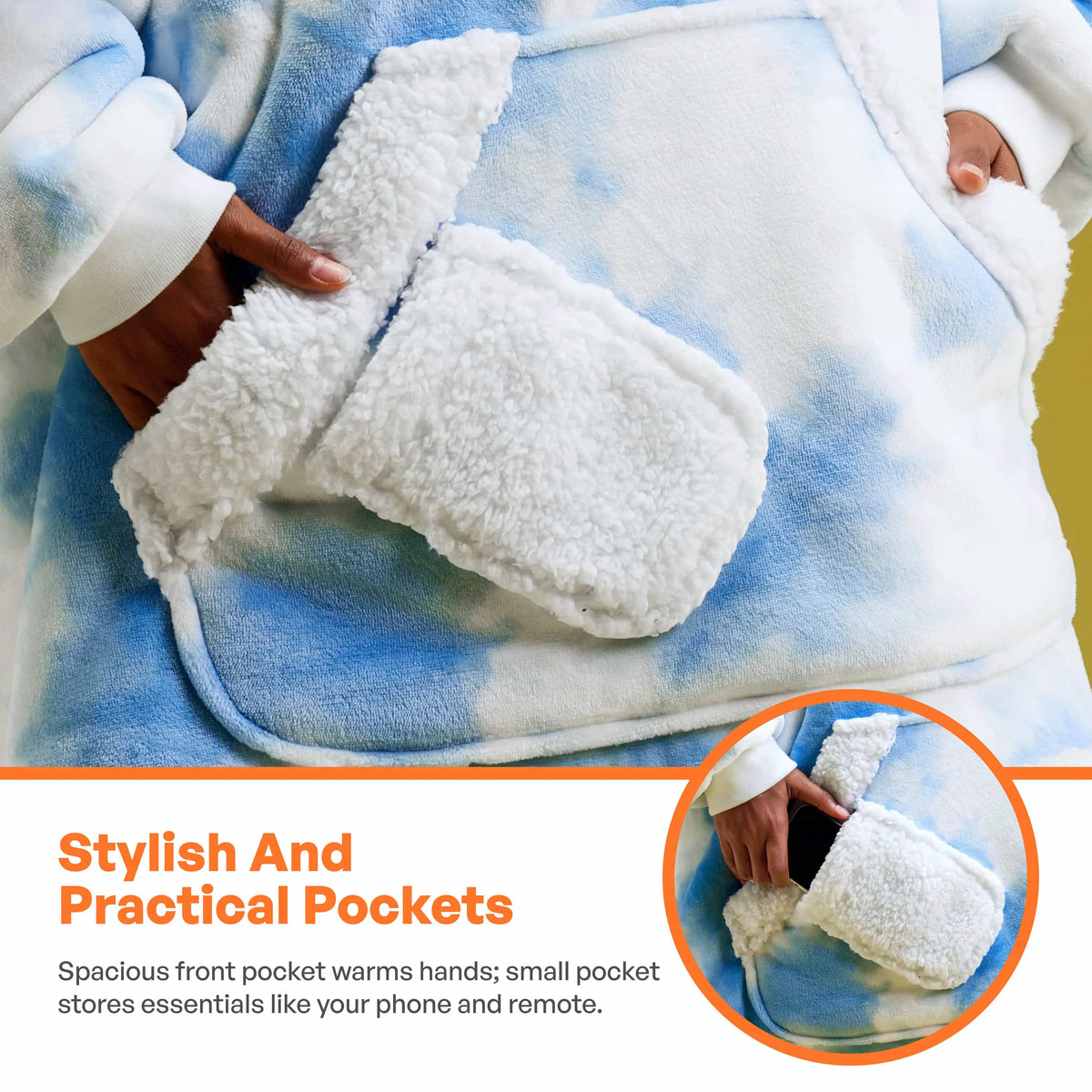 Adult Sherpa Wearable Blanket - Light Blue Tie Dye