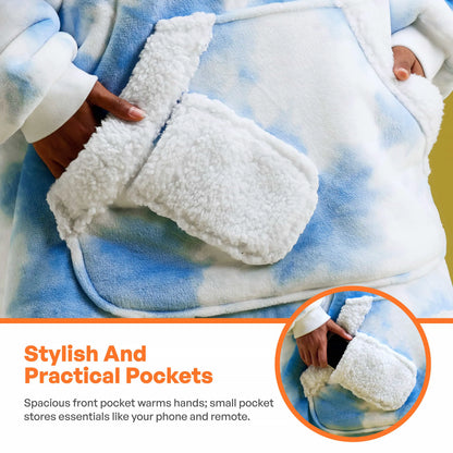 Adult Sherpa Wearable Blanket - Light Blue Tie Dye