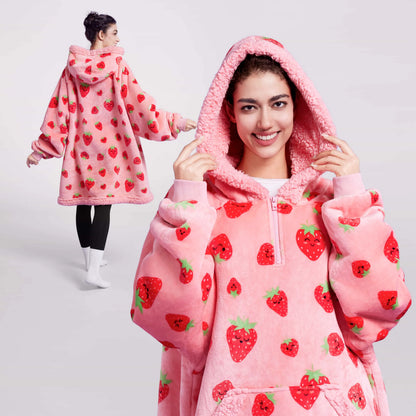 Adult Sherpa Wearable Blanket - Strawberry