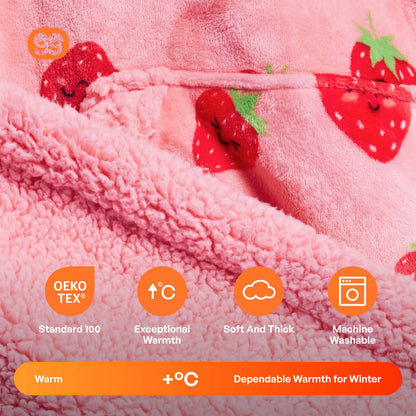 Adult Sherpa Wearable Blanket - Strawberry