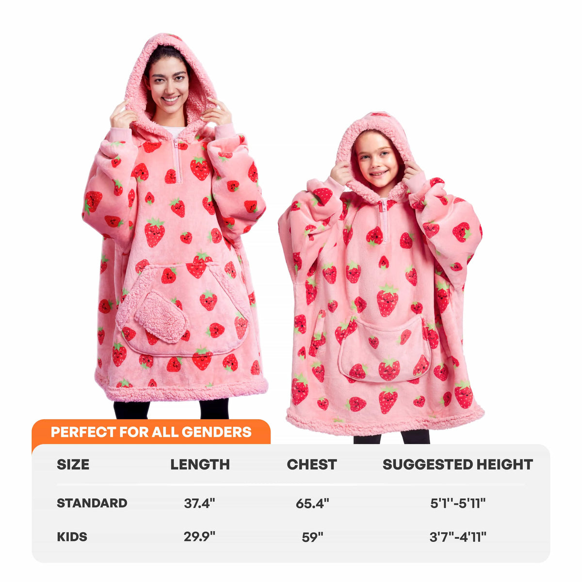 Adult Sherpa Wearable Blanket - Strawberry