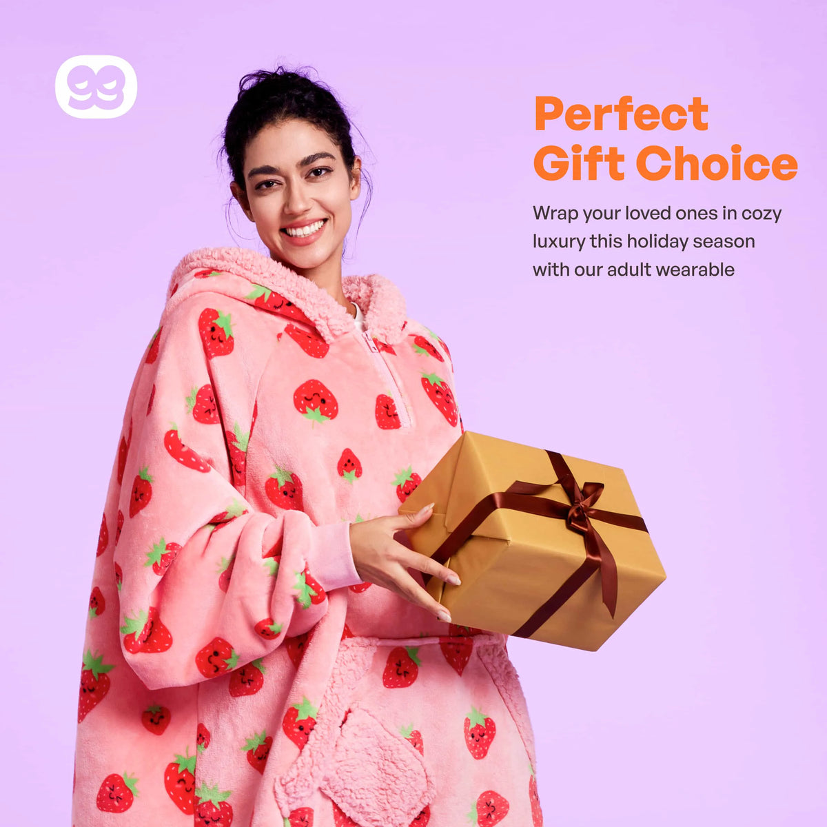 Adult Sherpa Wearable Blanket - Strawberry
