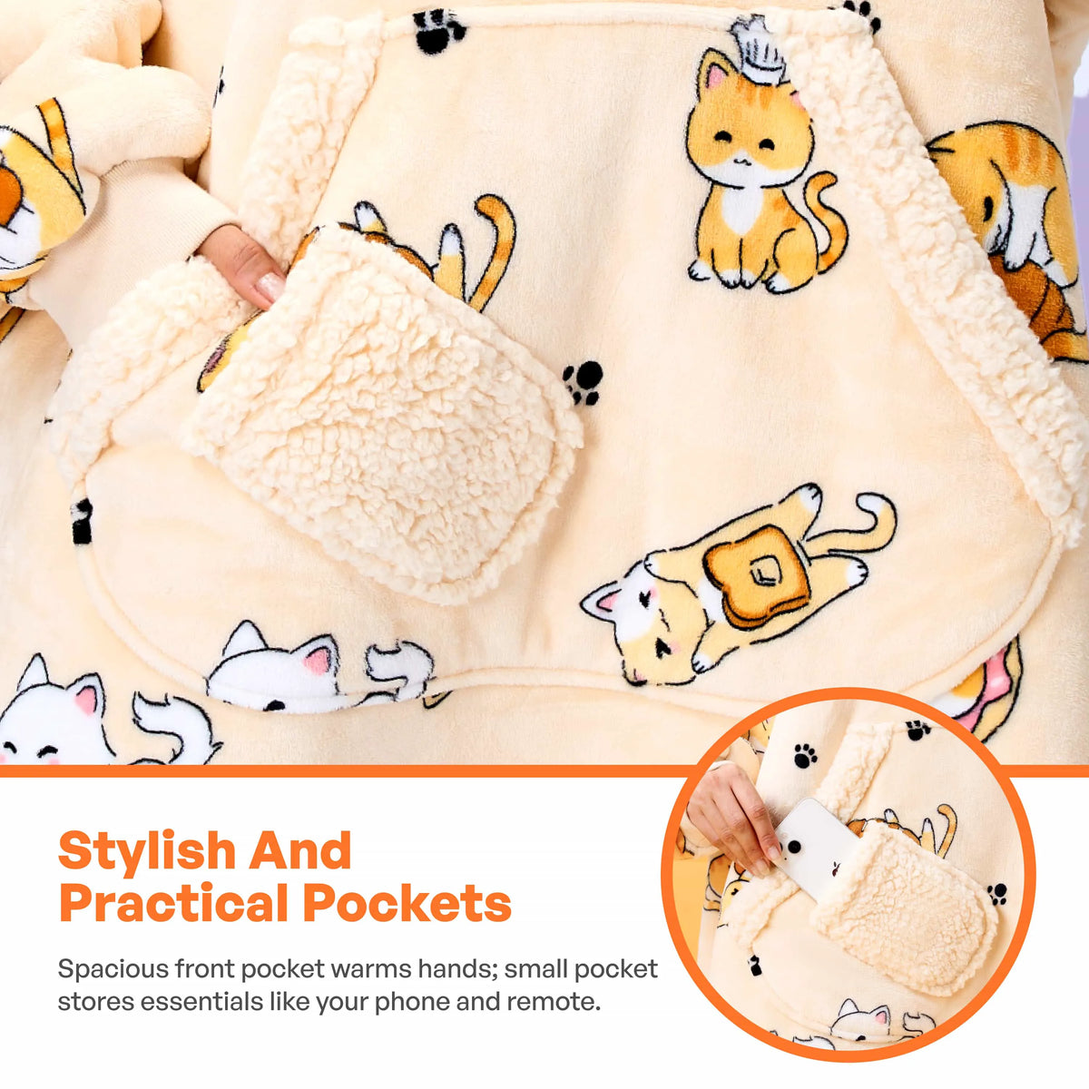 Adult Sherpa Cat Wearable Blanket
