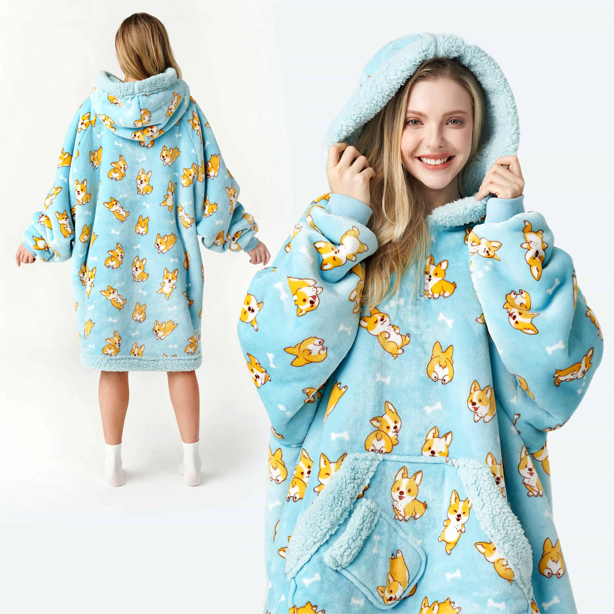 Adult Sherpa Wearable Blanket - Corgi