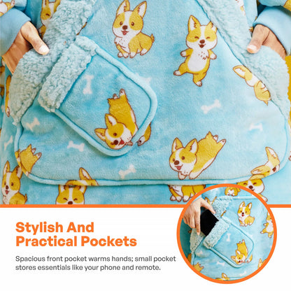 Adult Sherpa Wearable Blanket - Corgi