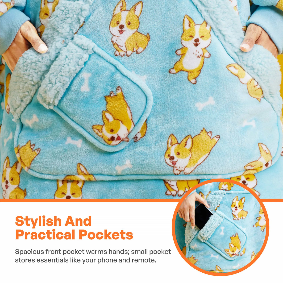 Adult Sherpa Wearable Blanket - Corgi
