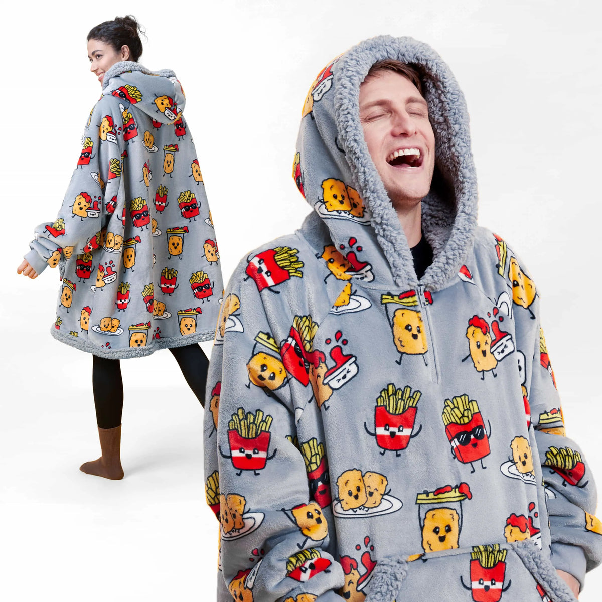 Adult Sherpa Wearable Blanket - Chicken Nuggets and Fries