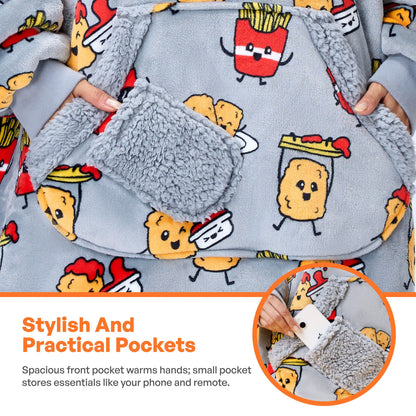 Adult Sherpa Wearable Blanket - Chicken Nuggets and Fries