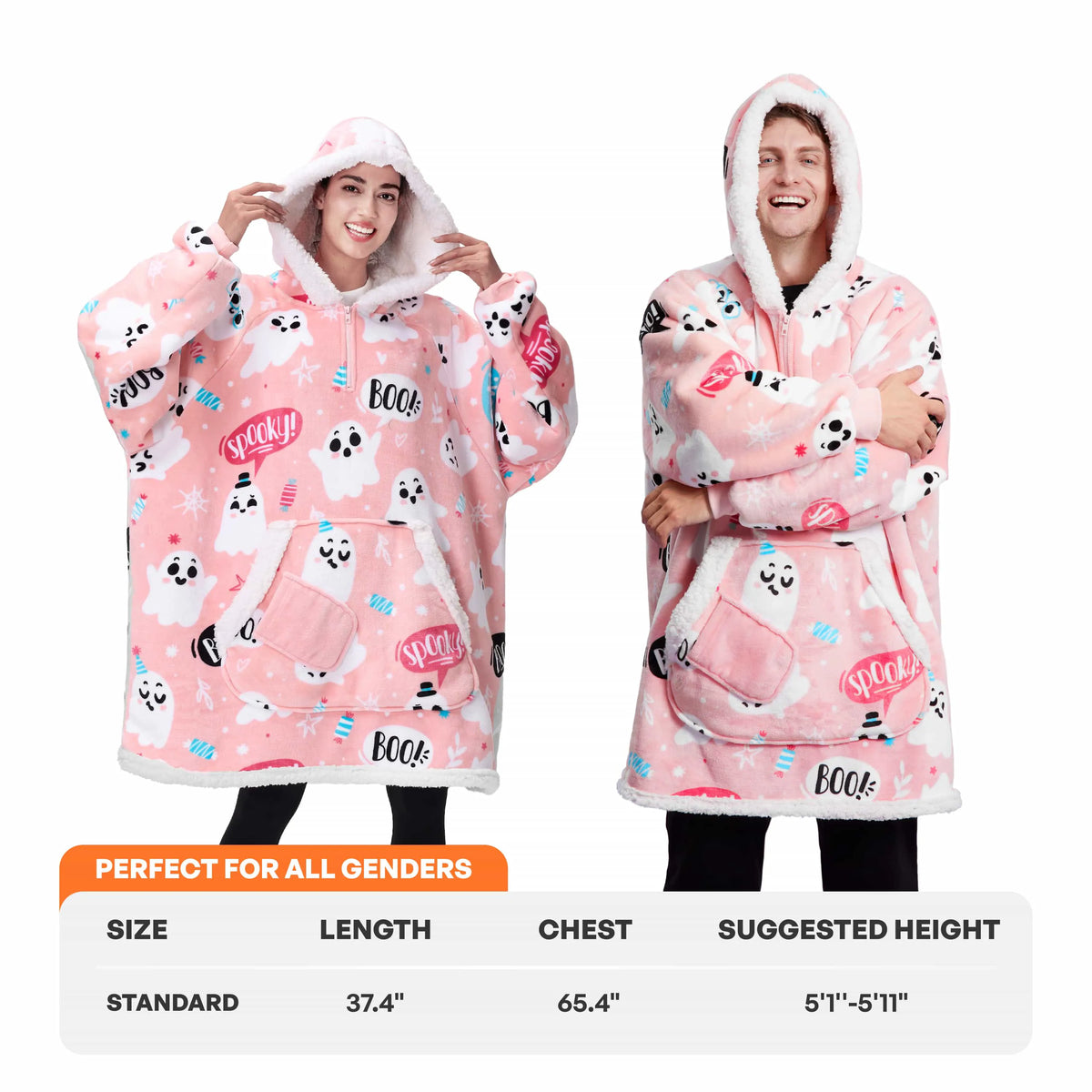 Adult Flannel Wearable Blanket - Halloween Pink Ghost