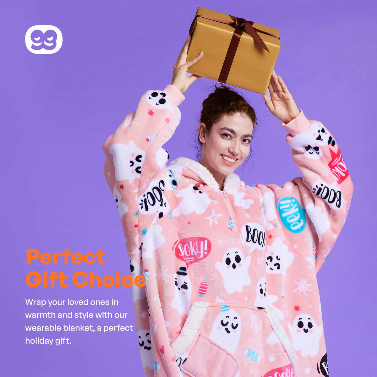 Adult Flannel Wearable Blanket - Halloween Pink Ghost