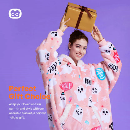 Adult Flannel Wearable Blanket - Halloween Pink Ghost