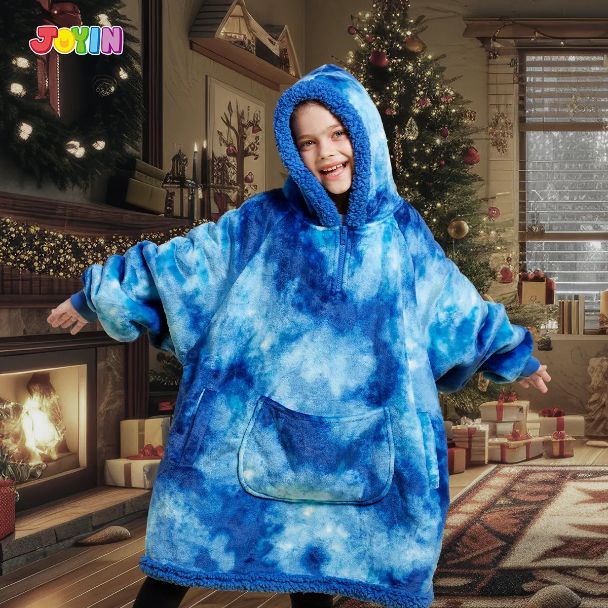 Kids' Sherpa Wearable Blanket - Dark Blue Tie Dye