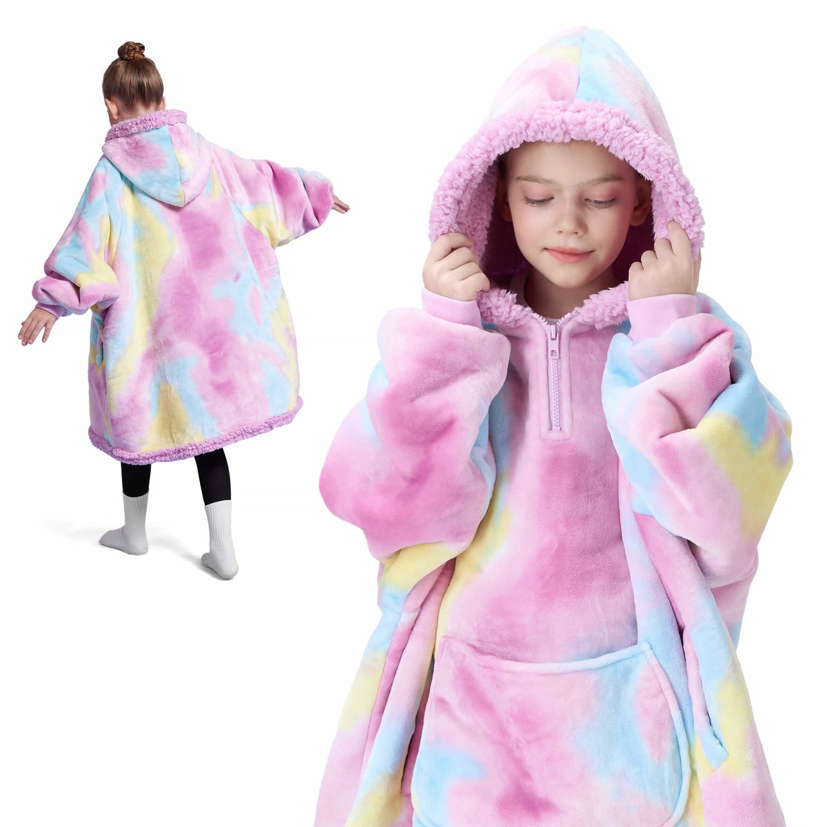Kids' Sherpa Wearable Blanket - Cotton Candy Tie Dye