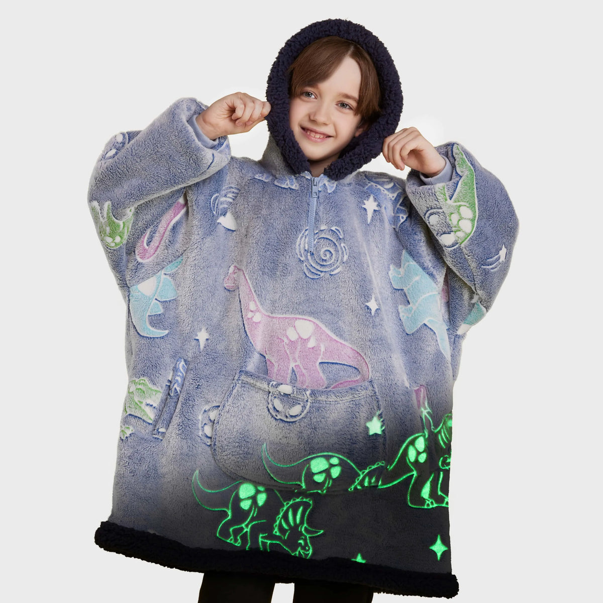 Kids' Sherpa Wearable Blanket - Dinosaur Glow Print