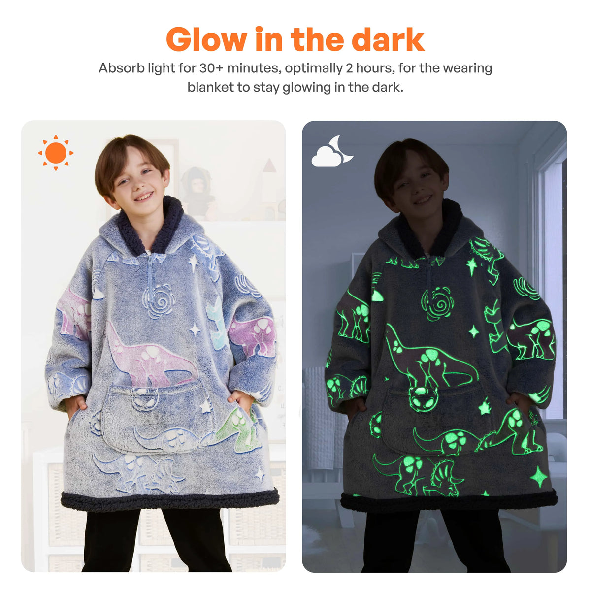 Kids' Sherpa Wearable Blanket - Dinosaur Glow Print