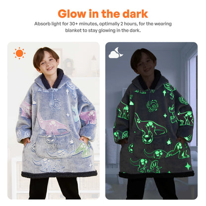 Kids' Sherpa Wearable Blanket - Dinosaur Glow Print