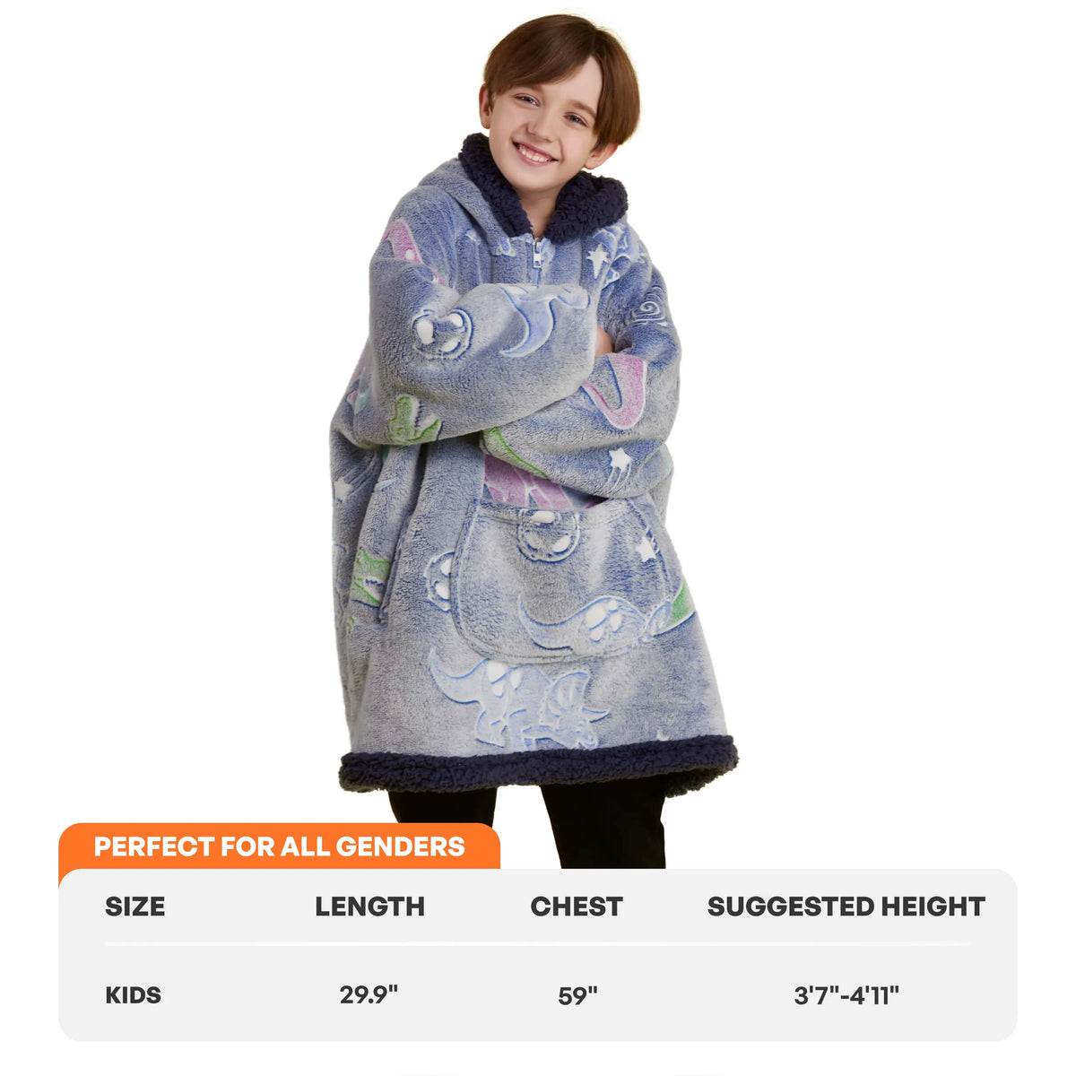 Kids' Sherpa Wearable Blanket - Dinosaur Glow Print