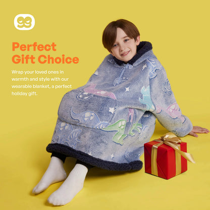 Kids' Sherpa Wearable Blanket - Dinosaur Glow Print