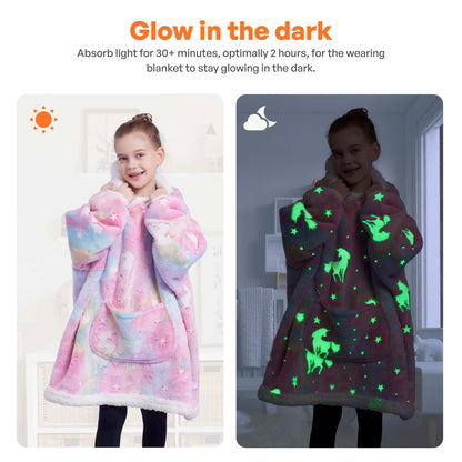 Kids' Sherpa Wearable Blanket - Unicorn Glow Print