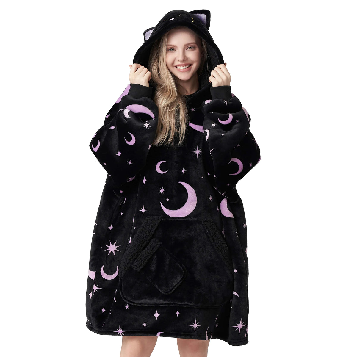 Adult Sherpa Wearable Blanket - Black Cat Shape