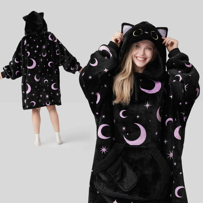 Adult Sherpa Wearable Blanket - Black Cat Shape
