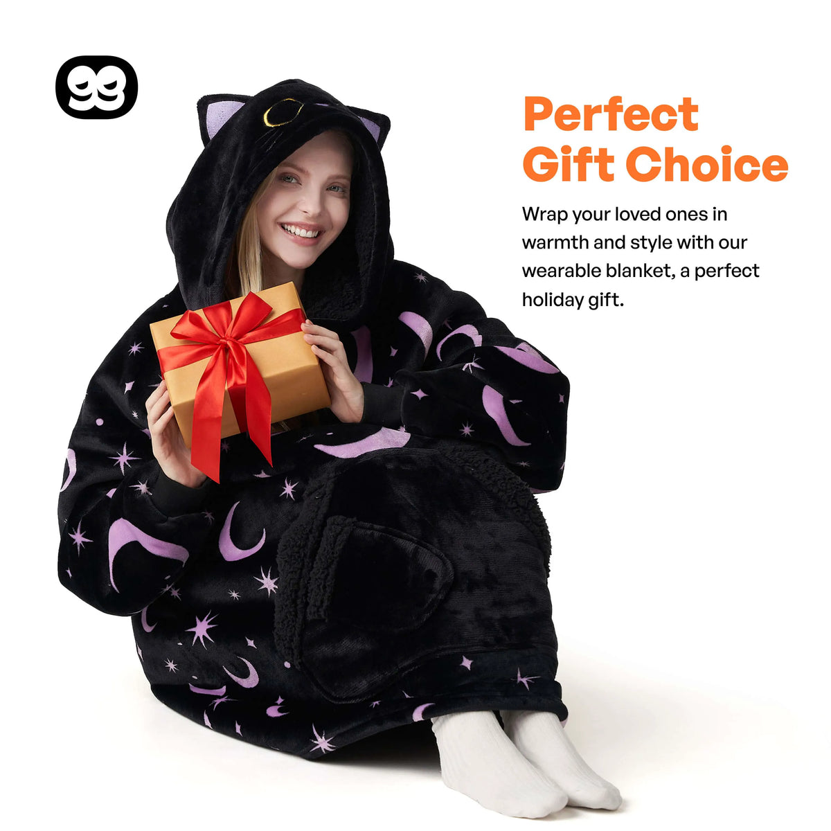 Adult Sherpa Wearable Blanket - Black Cat Shape