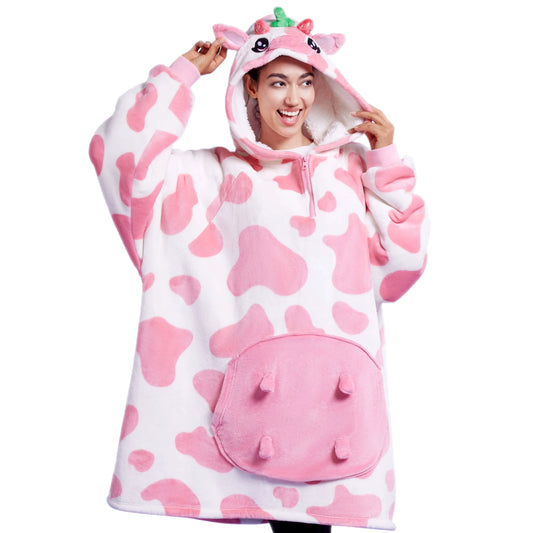 Strawberry Cow Adult Sherpa Wearable Blanket