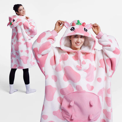 Strawberry Cow Adult Sherpa Wearable Blanket
