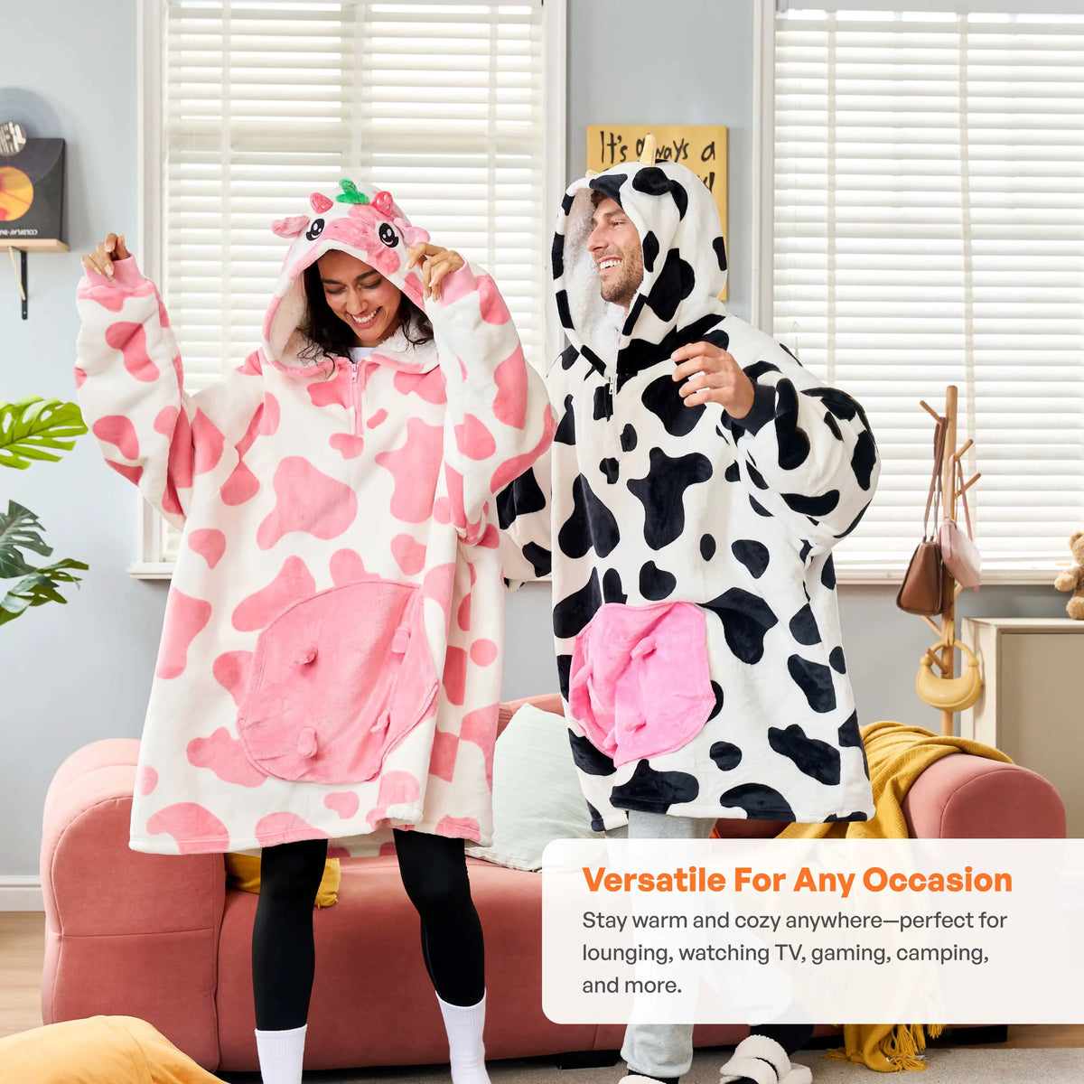 Strawberry Cow Adult Sherpa Wearable Blanket