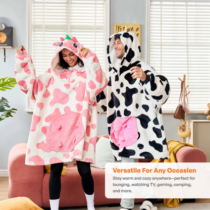 Strawberry Cow Adult Sherpa Wearable Blanket
