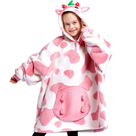 Kids' Sherpa Wearable Blanket - Strawberry Cow Shape