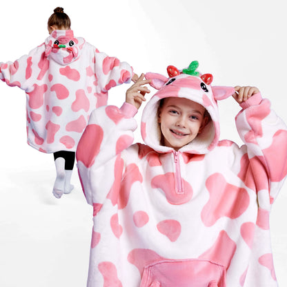 Kids' Sherpa Wearable Blanket - Strawberry Cow Shape