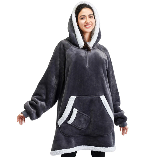 Dark Gray Adult Sherpa Wearable Blanket