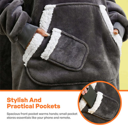 Dark Gray Adult Sherpa Wearable Blanket