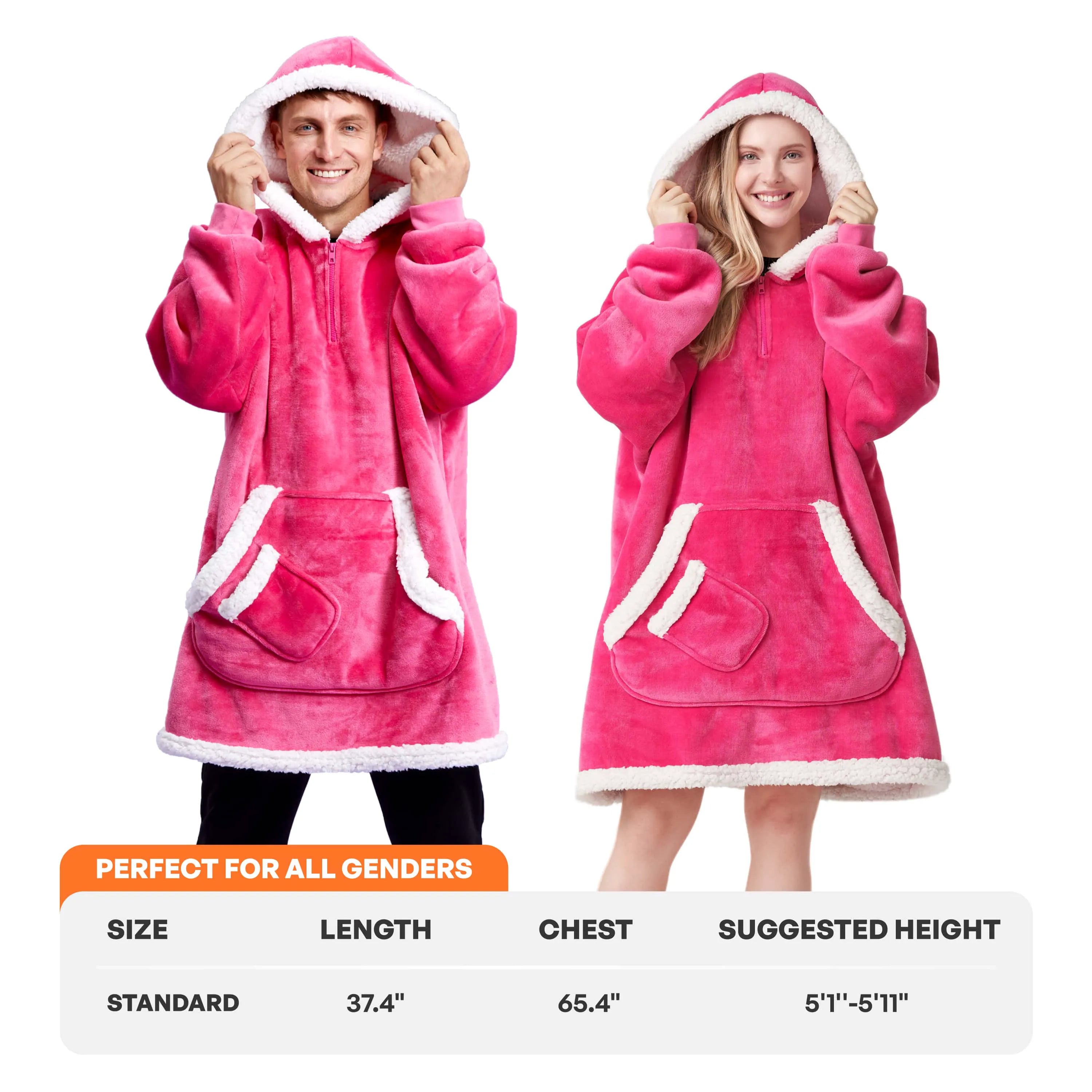 Adult Sherpa Wearable Blanket - Bright Pink