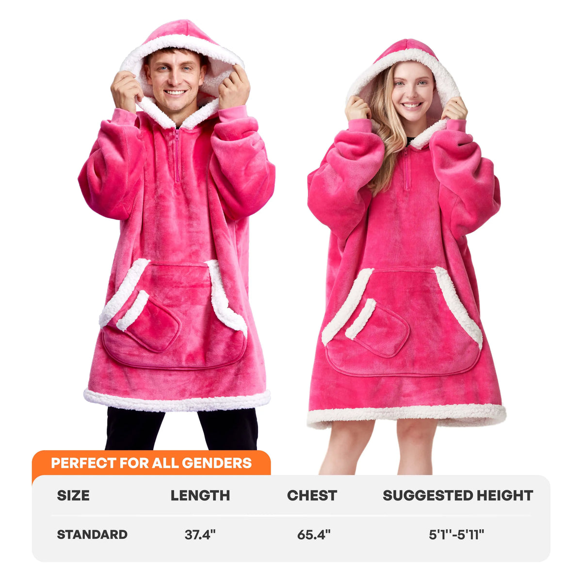 Adult Sherpa Wearable Blanket - Bright Pink