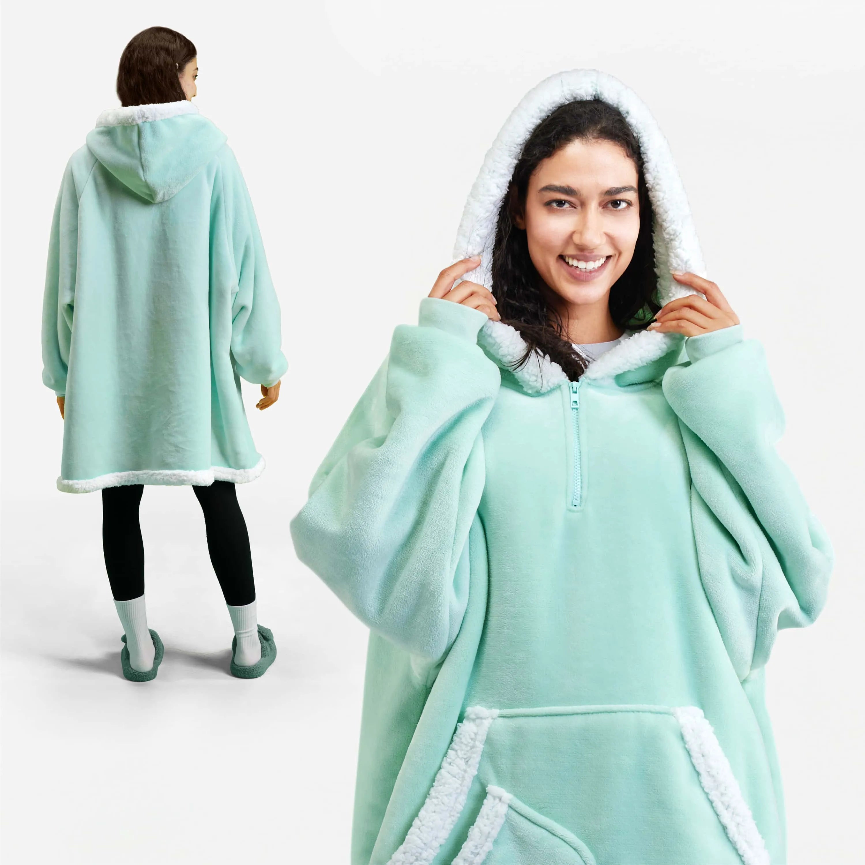 Adult Sherpa Wearable Blanket - Light Green